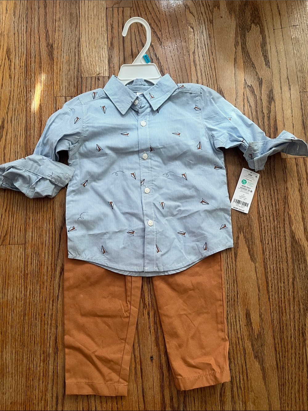 Carters Boys Light Blue Button-Down Shirt with Paper Airplane Print